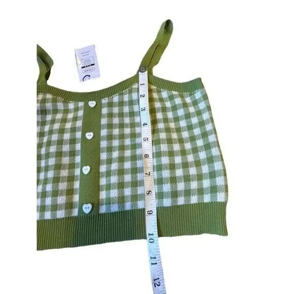 Cider Women's Green Checkered Knitted Plaid Cami Top Size L NWT
